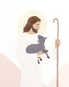 an image of jesus holding a lamb in his arms