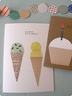 two birthday cards with ice cream cones on them