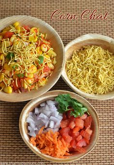 three wooden bowls filled with different types of food