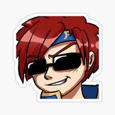 a cartoon character with sunglasses on his head and red hair, wearing black shades sticker