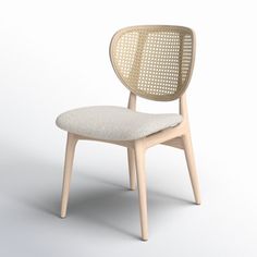 a wooden chair with a white seat and back cushion on an isolated background, 3d rendering