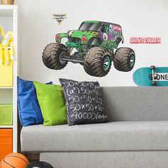 Custom name decal 4 tall wall Monster Jam Bedroom, Monster Truck Bedroom, Monster Truck Bed, Monster Jam Grave Digger, Baby Wall Stickers, Ar App, Monster Truck Theme, Truck Room, Ceiling Covering