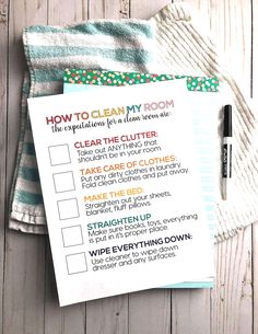 a cleaning checklist with a pen on top of it