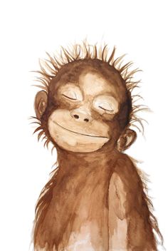 a drawing of a monkey with its eyes closed