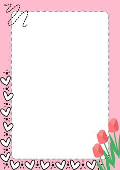 a pink frame with hearts and flowers on the border, in front of a light pink background