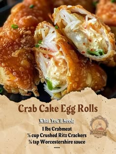 the crab cake egg rolls are ready to be eaten