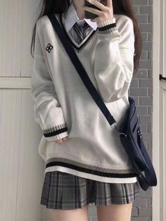 Fabric: viscose, wool School Uniform Fashion, School Uniform Outfits, Your Adorable, Kawaii Fashion Outfits, Knit Sweaters, Kpop Fashion Outfits, Korean Street Fashion, School Fashion, Casual Style Outfits