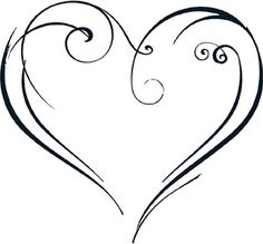 a black and white drawing of a heart with swirls in the middle, on a white background