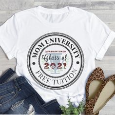 a t - shirt with the class of 2021 written on it and leopard print shoes