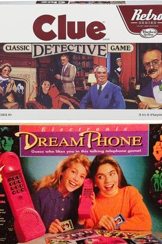 two magazines with an advertisement for the game clue