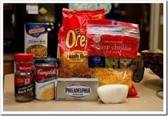 an assortment of food items sitting on top of a counter