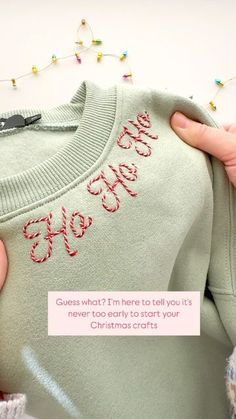 someone is holding up a sweater with the words guess what? i'm here to tell you it's never christmas crafts