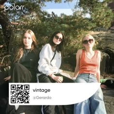 three young women sitting next to each other on top of a tree covered hillside with text that reads vintage disposable