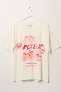 Bubble Cherry Distressed Oversize Graphic Tee - ShopPromesa Cheap Vintage T-shirt With Heart Graphic, Affordable Retro White Short Sleeve Shirt, Oversize Graphic Tee, Cherry Vintage, Boho Shops, Distressed Tee, Oversized Graphic Tee, Vintage Canvas, Vintage Tee