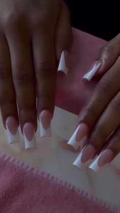 White Square Acrylic Nails, Nail Barbie, White Tip Acrylic Nails, Pink Tip Nails, 2023 Nails, White Acrylic Nails, Work Nails, French Acrylic Nails