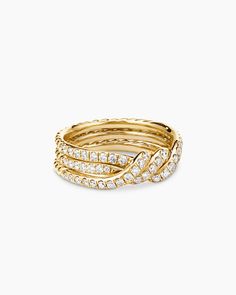 Continuance® Three Row Band Ring in 18K Yellow Gold with Diamonds, 6mm Gold Band Diamond Ring, David Yurman Ring, Double Band Rings, Women's Rings, Graduation Gifts For Her, Band Jewelry, Diamond Rings Bands, Gold Diamond Rings, Customer Care