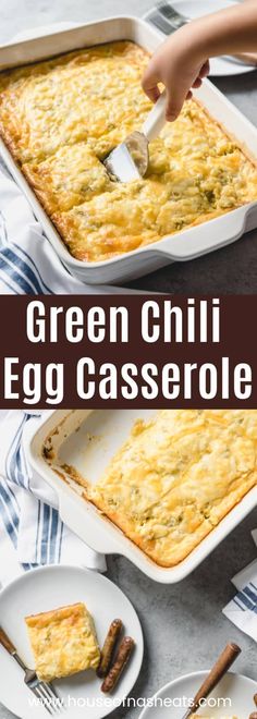 green chili egg casserole in a white dish