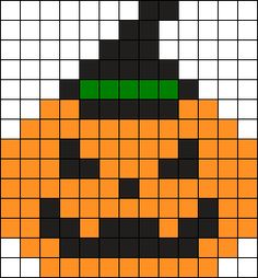 an orange and black pumpkin is featured in this pixel art pattern, which looks like it's made out of squares