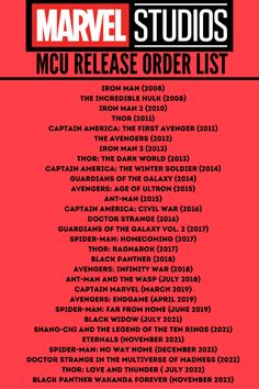 an advertisement for the mcu release order list