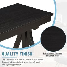 an advertisement for a dining table with black finish