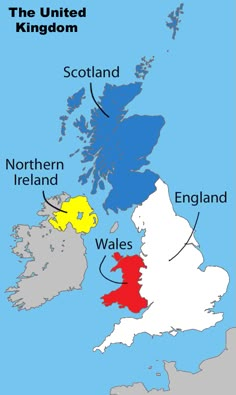 a map showing the location of major cities in england, scotland, and wales with their flags