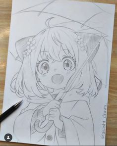 a drawing of a girl holding an umbrella