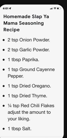 the recipe for homemade slp ya mama seasoning recipe is shown on an iphone screen