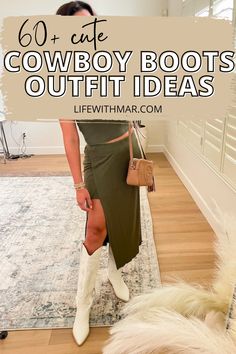 Cute Outfits With Cowboy Boots, Brown Western Boots Outfit, Outfits With Western Boots, How To Wear Cowboy Boots Women, Fall 2022 Shoe Trends, Cowboy Booties Outfit, Fall 2022 Shoe, Western Booties Outfit, White Western Boots Outfit