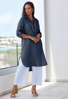 Long Shirt Tops For Women, Linen Long Shirts Women, Women Linen Set, Two Piece Linen Set Women, Relaxed Fashion Women, Long Tunic Outfit, Long Tops Designs, Long Tunics For Women, Long Tops For Women