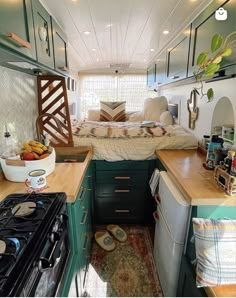 the kitchen is clean and ready to be used as a living area in an rv