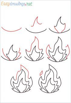 how to draw fire flames step by step for children and adults, easy drawing instructions