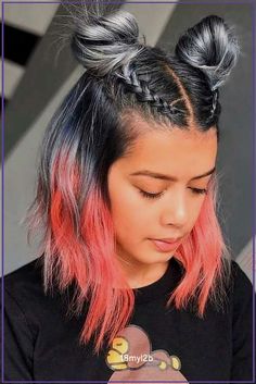 Hairstyles Girl, Braided Top Knots, Red Ombre Hair, Space Buns, Hairstyles For Medium Hair, Daily Hairstyles, Cute Hairstyles For Medium Hair, Penteado Cabelo Curto