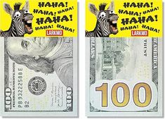 two fake money bills with zebras on them