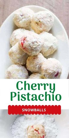 Snowball cookies with cherries Cherry Pistachio, Buckeye Balls, Green Jelly, Pistachio Recipes, Pistachio Cookies, Cherry Cookies, Maraschino Cherries, Snowball Cookies, Strawberry Cookies