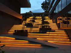 the stairs are lit up with yellow lights