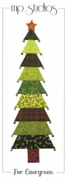 a christmas tree made out of different colors and patterns with the words mr studios for evergreen