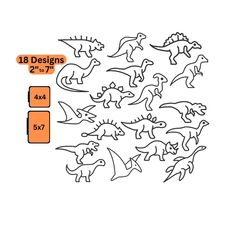 "Dinosaur Outline (Satin Stitch) Machine Embroidery Design Pack - Instant Download. SIZES: - 2\" , 2.5\" , 3\" , 3.5\" , 4\" , 5\" , 6\" , 7\" 18 Individual Dinosaur Designs each with 8 sizes for each. ALL SIZES, FORMATS AND WORKSHEET INCLUDED: PES, JEF, EXP, XXX, HUS, DST, VIP, SHV, CSD, SEW, PCS. Dino outline 1 (2\" x 0.9\")(50mm x 23mm)(1090 stitches) (2.5\" x 1.2\")(64mm x 30mm)(1378 stitches) (3\" x 1.4\")(76mm x 36mm)(1626 stitches) (3.5\" x 1.7\")(89mm x 42mm)(1903 stitches) (4\" x 1.8\")(98mm x 46mm)(2110 stitches) (5\" x 2.3\")(125mm x 59mm)(2706 stitches) -Size unavailable for .SEW-.PCS. (6\" x 2.8\")(150mm x 71mm)(3227 stitches) -Size unavailable for .SEW- .PCS-.JEF (7\" x 3.3\")(175mm x 83mm)(3773 stitches) -Size unavailable for .SEW-.PCS-.SHV-.JEF Dino outline 2 (2\" x 1.5\")( Dino Outline, Dino Embroidery, Dinosaur Outline, Dinosaur Embroidery, Outline Embroidery, Pe Design, Dinosaur Design, Stitch 2, Downloads Folder