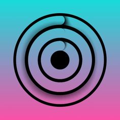 an image of a black circle on a pink and blue background