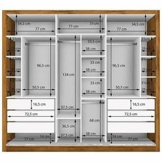 an image of a closet with measurements for the doors and drawers on it's sides