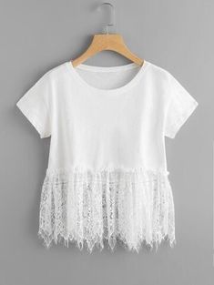 일본 패션, Upcycle Clothes Diy, Fashion Tops Blouse, Trendy Fashion Tops, Lace Hem, Refashion Clothes, Diy Shirt, Upcycle Clothes