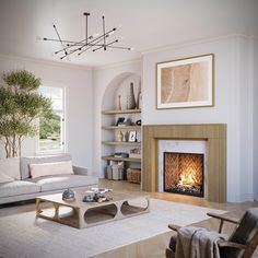 a living room filled with furniture and a fire place