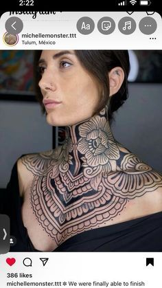 Neck Chest Tattoo, Female Neck Tattoo Ideas, Female Neck Tattoo, Collarbone Tattoo Ideas, Front Neck Tattoo, Collarbone Tattoos, Female Neck, Neck Tattoo Ideas