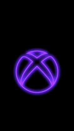 an illuminated purple x logo on a black background