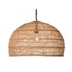 a large rattan light hanging from the ceiling