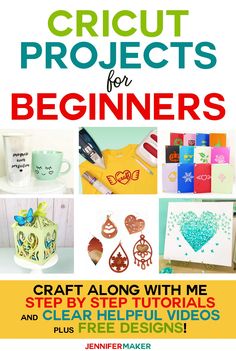 the book cover for cricut projects for beginners, featuring images of different items and