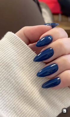 Stormy Blue Nails, Deep Navy Blue Nails, Winter Round Nails, Grunge Nails, Blue Nail, Cat Kuku