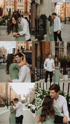 a man and woman are hugging in the street