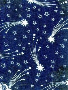 a blue background with white stars and swirls