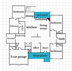 the floor plan for an apartment with two garages and one living room on each side