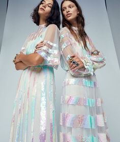 Iridescent Wedding Dress, Iridescent Wedding, Tattoo Dress, Swinging London, Calf Length Skirts, London Spring, Temperley London, London Design, Vogue Paris